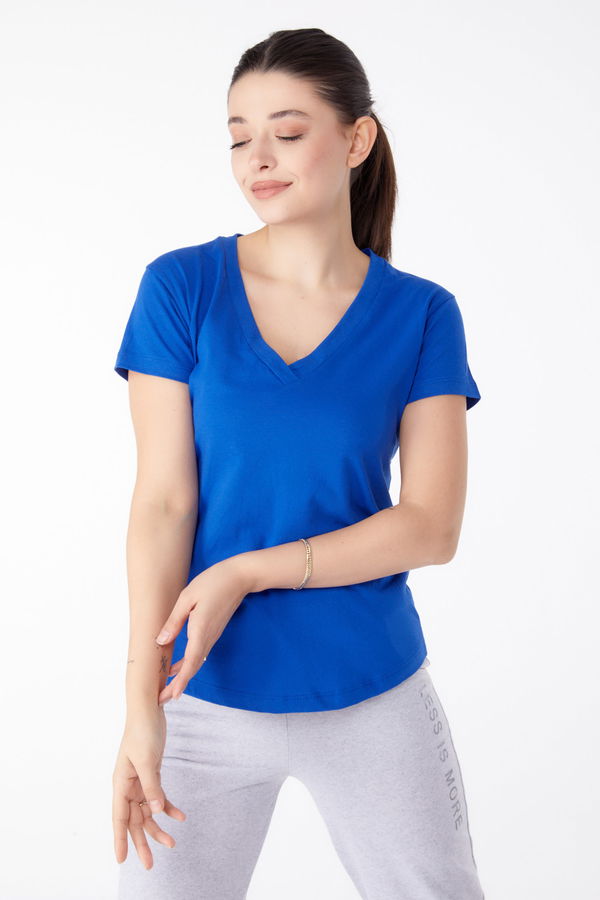 V Yaka T-shirt Mavi - 25326 MAVİ
