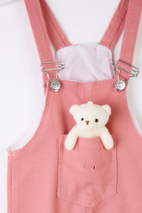 Kız Çocuk Pembe Ayıcıklı Salopet - 25358 PEMBE