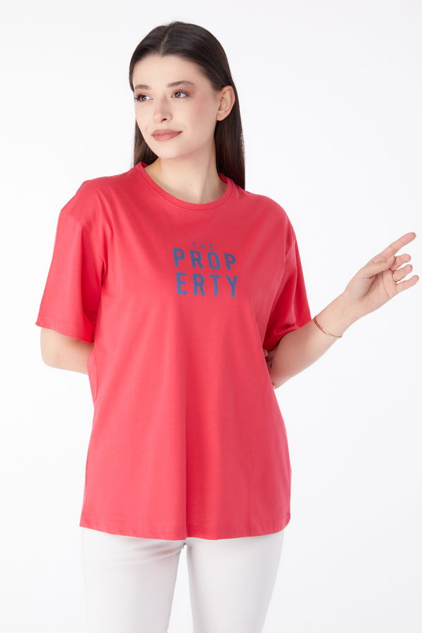 Baskılı T-shirt Fuşya - 25375