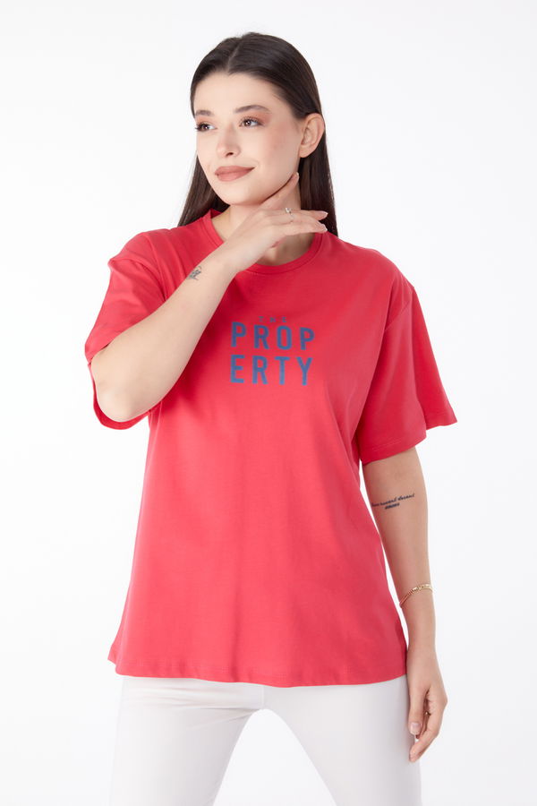 Baskılı T-shirt Fuşya - 25375