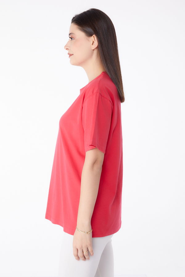 Baskılı T-shirt Fuşya - 25375
