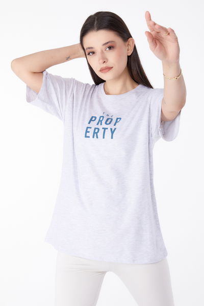 Baskılı T-shirt Gri - 25375
