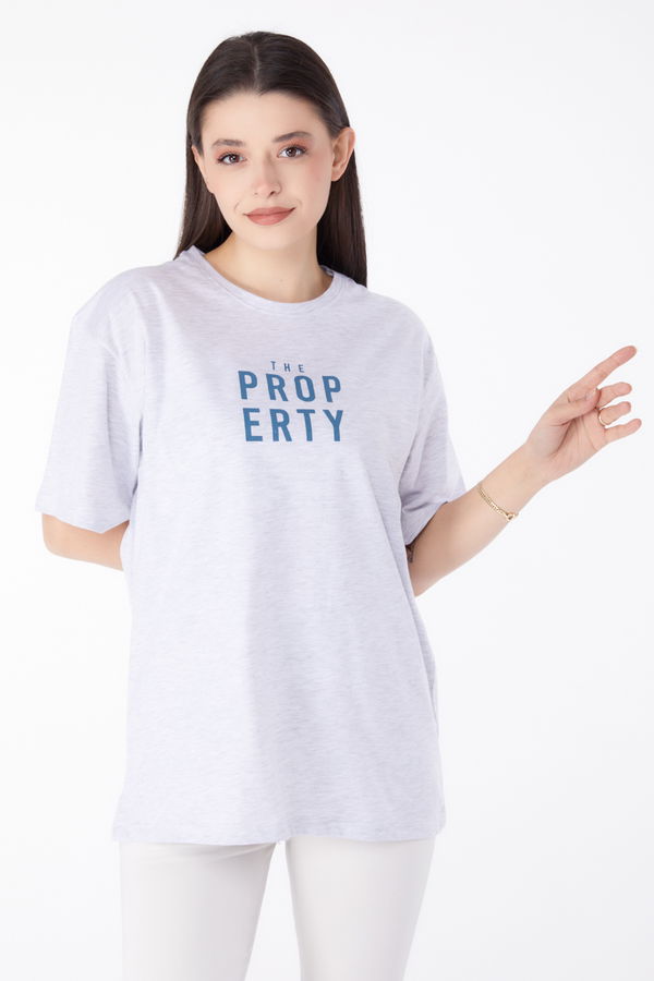 Baskılı T-shirt Gri - 25375
