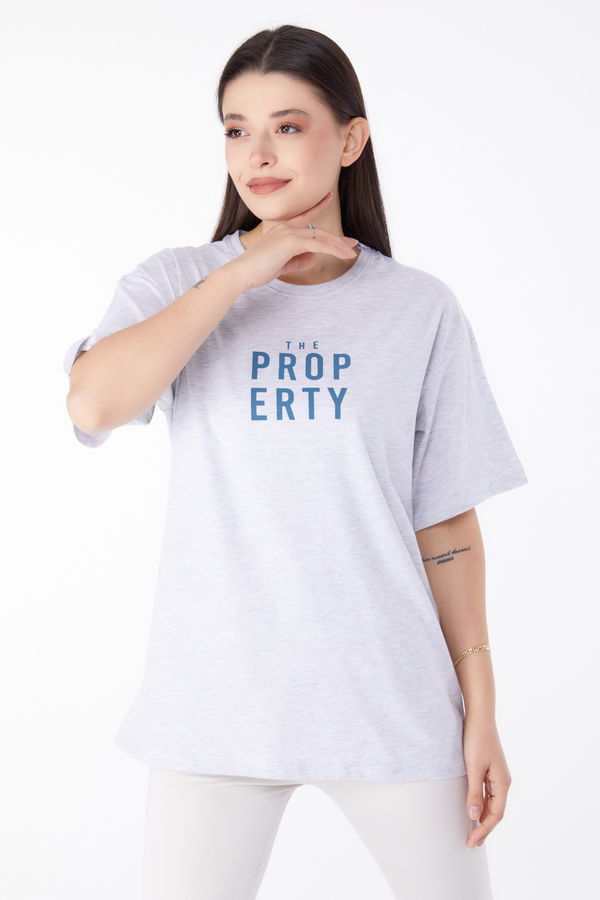 Baskılı T-shirt Gri - 25375
