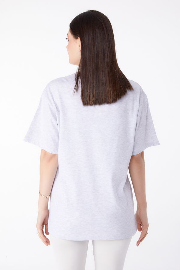 Baskılı T-shirt Gri - 25375