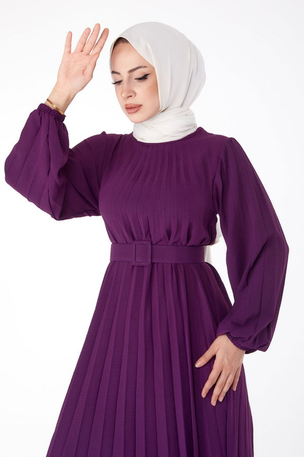 Piliseli Tesettür Elbise Mor - 25381