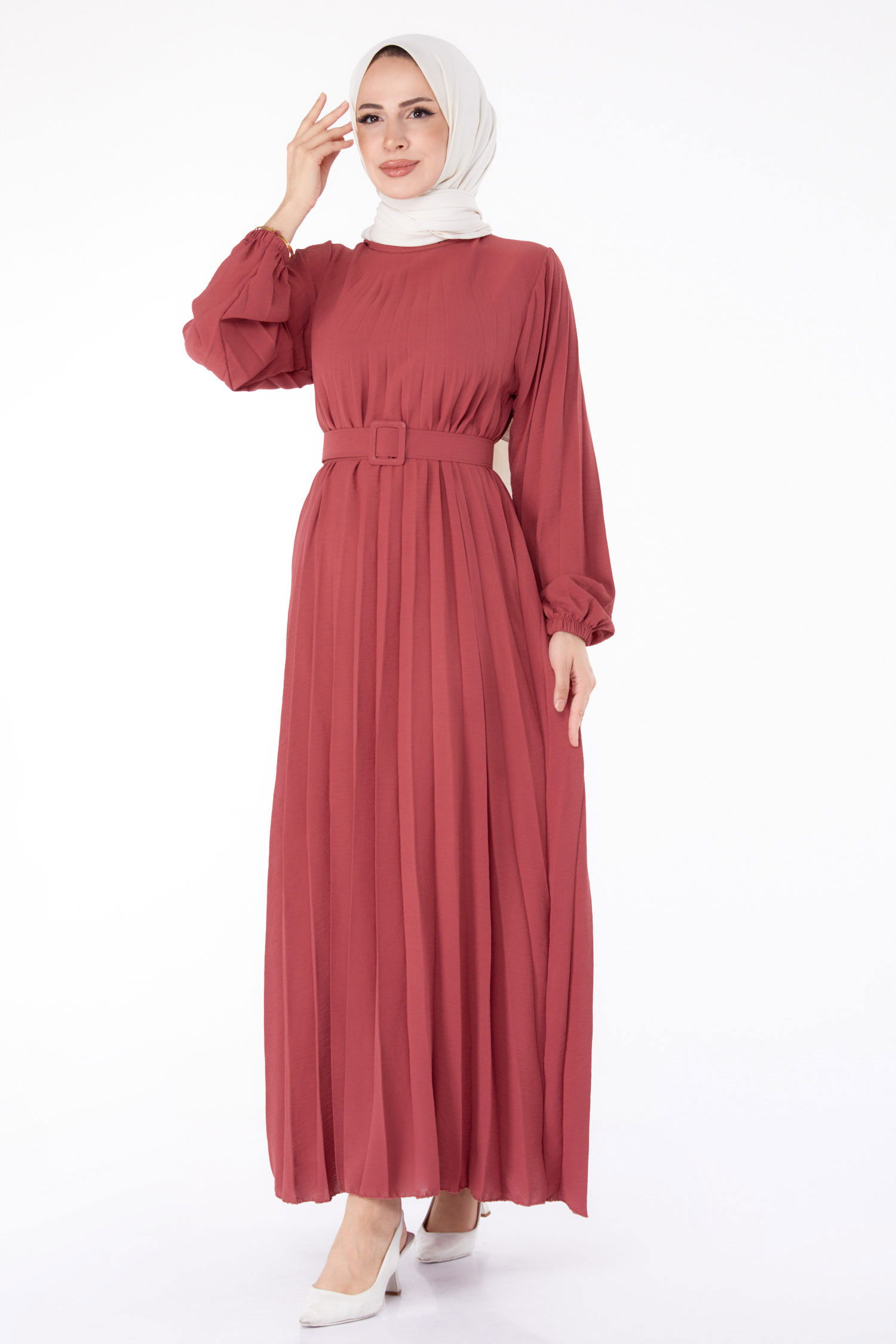 Piliseli Tesettür Elbise Pembe - 25381 PEMBE