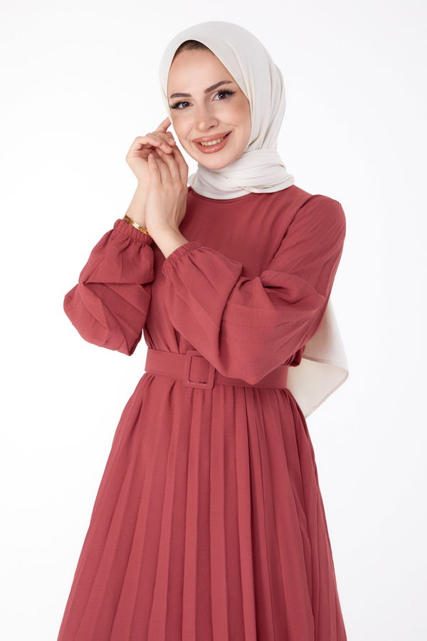 Piliseli Tesettür Elbise Pembe - 25381 PEMBE