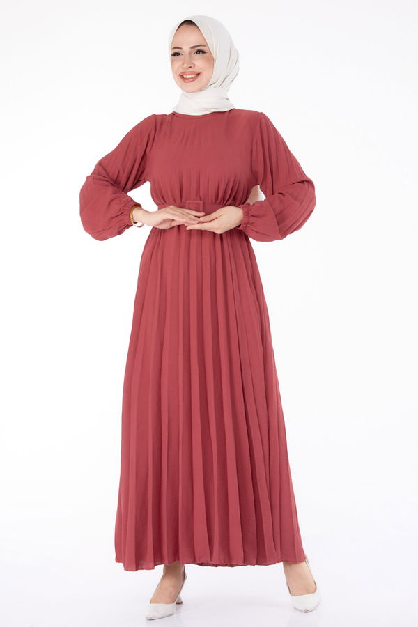 Piliseli Tesettür Elbise Pembe - 25381 PEMBE
