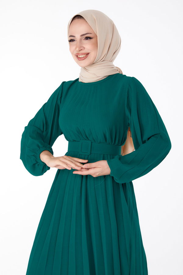 Piliseli Tesettür Elbise Yeşil - 25381
