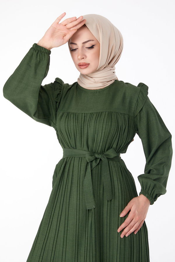 Piliseli Tesettür Elbise Haki - 25382