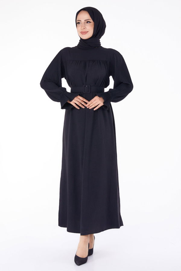 Kolu Piliseli Elbise Siyah - 25385 SİYAH