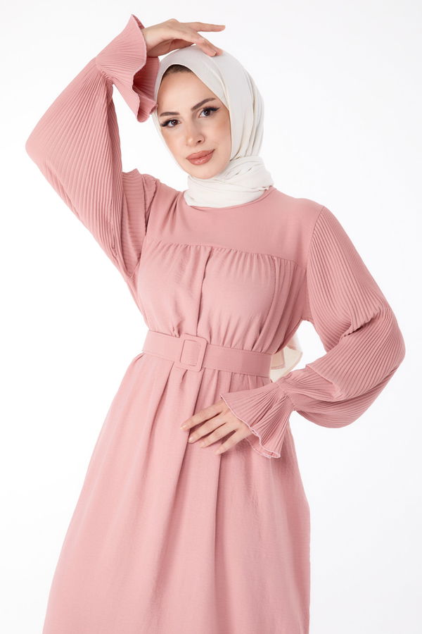 Kolu Piliseli Elbise Pembe - 25385 PEMBE