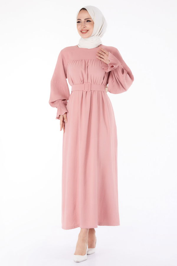 Kolu Piliseli Elbise Pembe - 25385 PEMBE