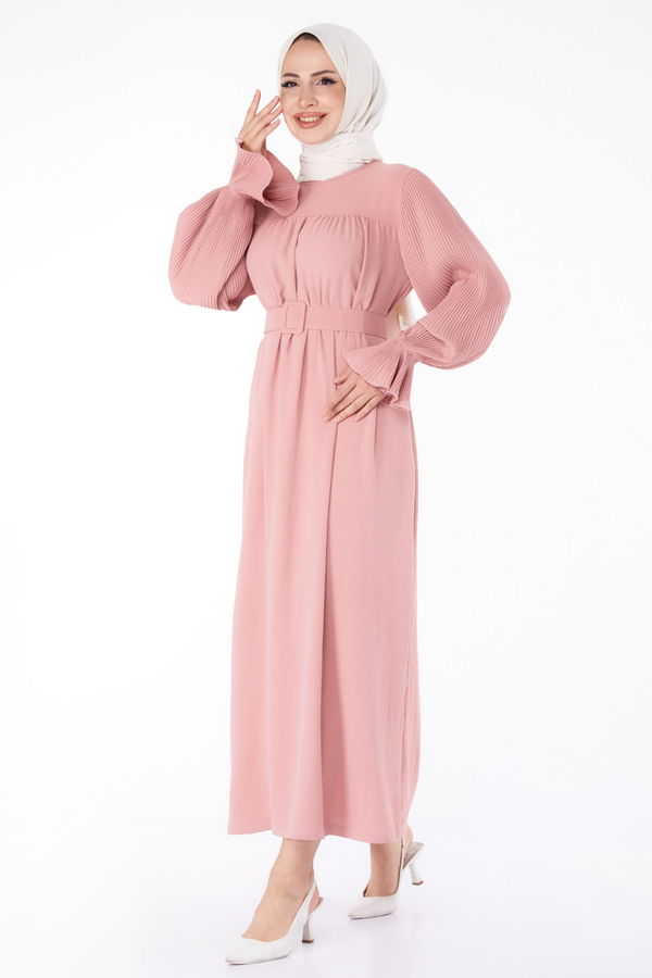 Kolu Piliseli Elbise Pembe - 25385 PEMBE