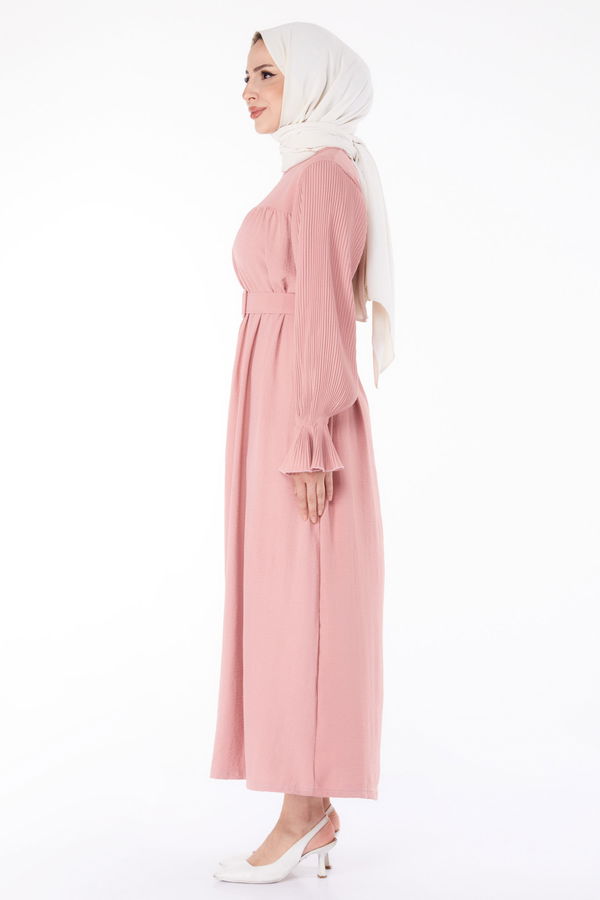 Kolu Piliseli Elbise Pembe - 25385 PEMBE