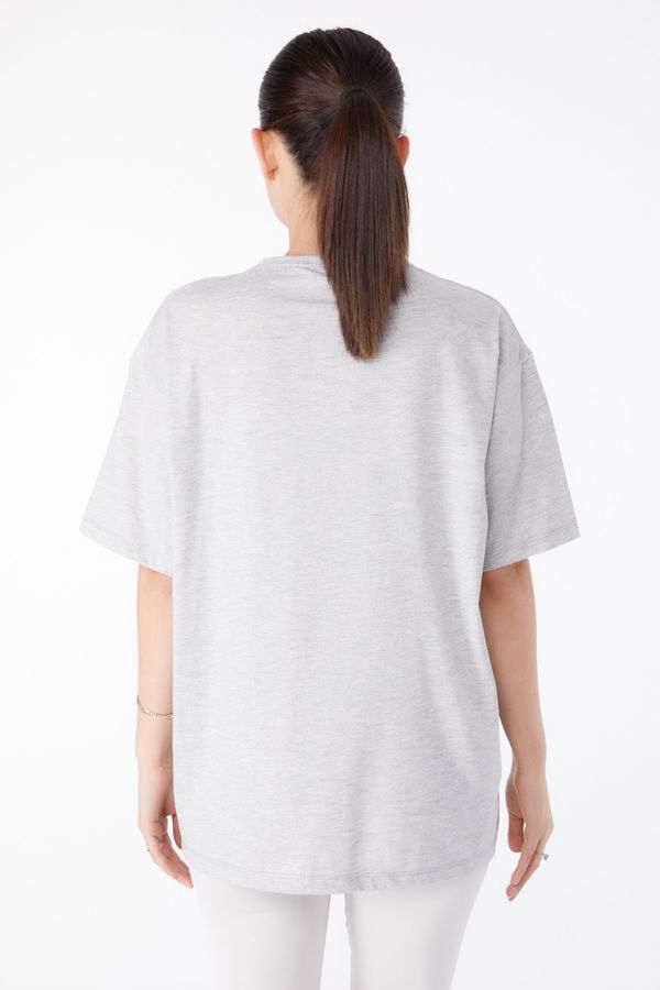Baskılı Kısa Kollu T-Shirt Gri - 25386