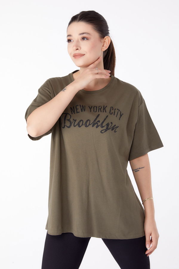 Baskılı Kısa Kollu T-Shirt Haki - 25386 HAKİ
