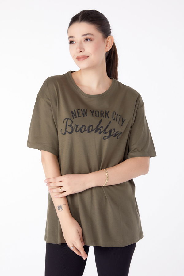 Baskılı Kısa Kollu T-Shirt Haki - 25386 HAKİ