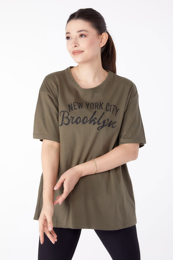 Baskılı Kısa Kollu T-Shirt Haki - 25386 HAKİ