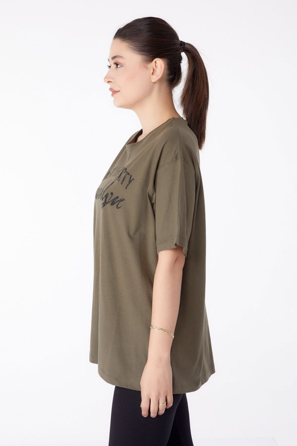 Baskılı Kısa Kollu T-Shirt Haki - 25386 HAKİ