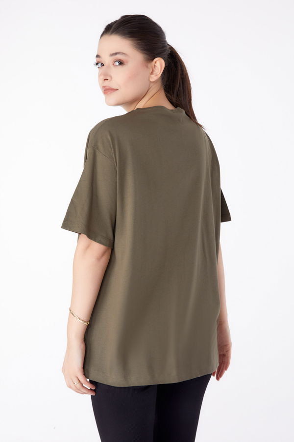 Baskılı Kısa Kollu T-Shirt Haki - 25386 HAKİ