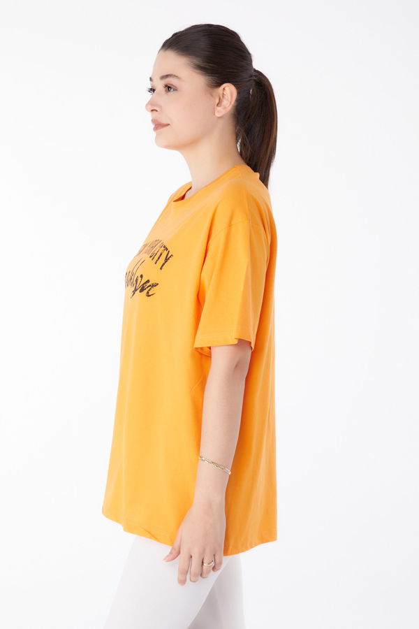 Baskılı Kısa Kollu T-Shirt Turuncu - 25386 TURUNCU