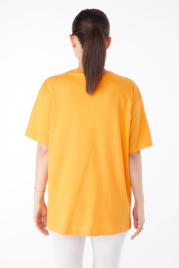 Baskılı Kısa Kollu T-Shirt Turuncu - 25386 TURUNCU
