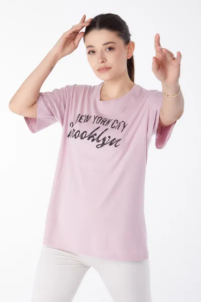 Baskılı Kısa Kollu T-Shirt Pembe - 25386
