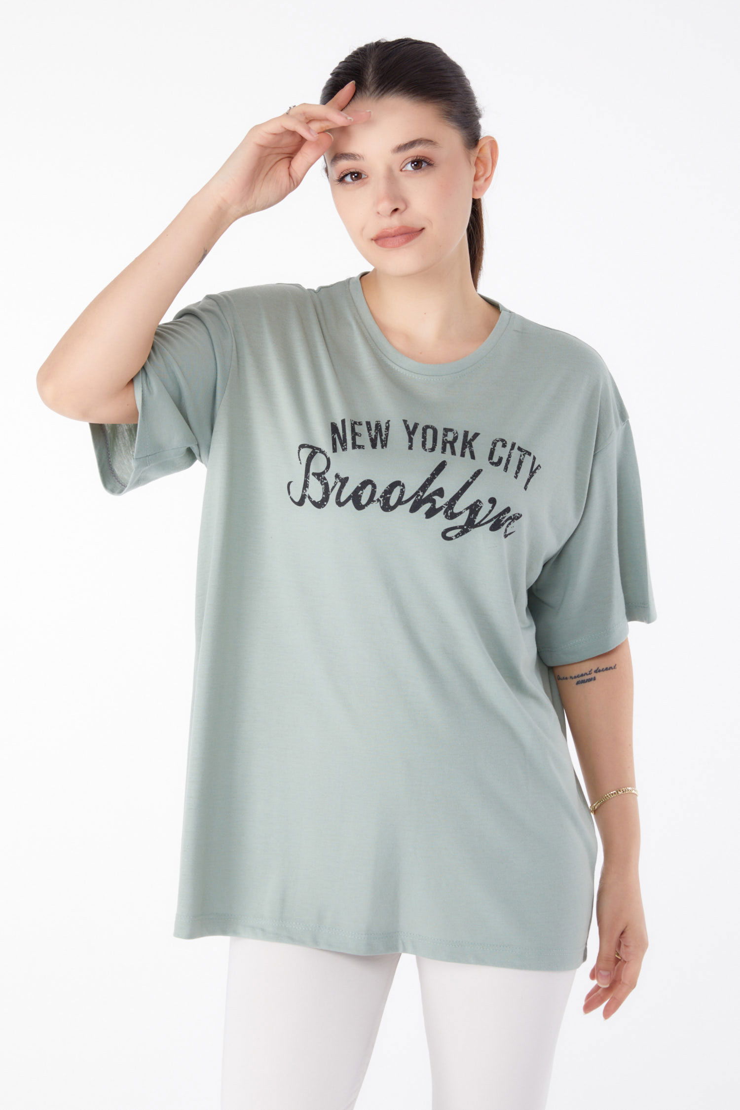Baskılı Kısa Kollu T-Shirt Yeşil - 25386 YEŞİL