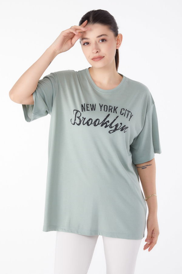 Baskılı Kısa Kollu T-Shirt Yeşil - 25386 YEŞİL