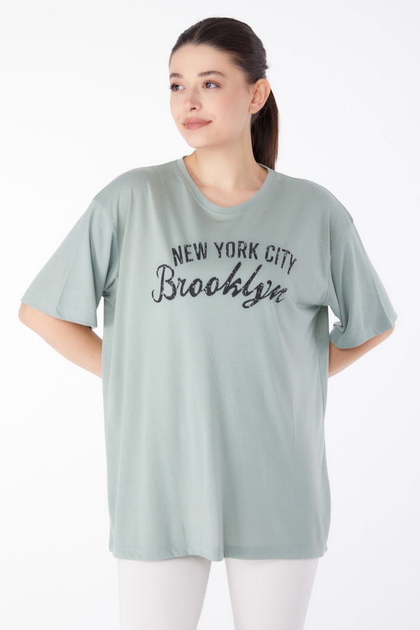 Baskılı Kısa Kollu T-Shirt Yeşil - 25386 YEŞİL