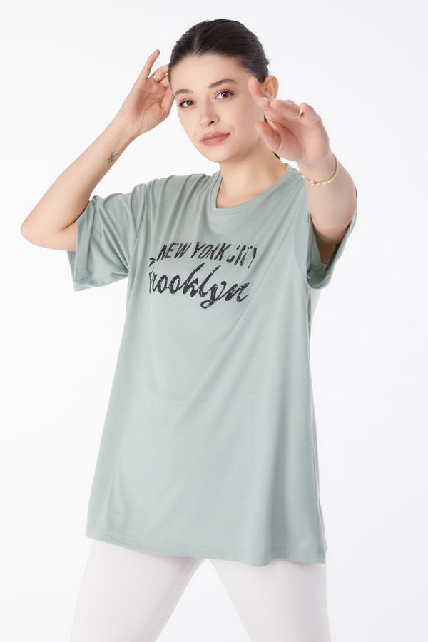 Baskılı Kısa Kollu T-Shirt Yeşil - 25386 YEŞİL