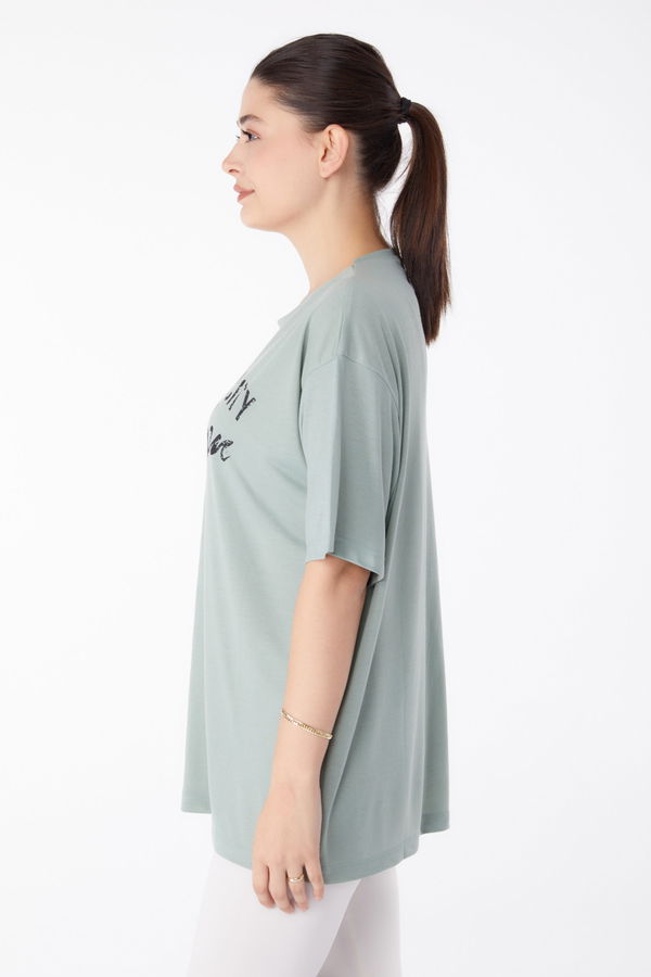 Baskılı Kısa Kollu T-Shirt Yeşil - 25386 YEŞİL