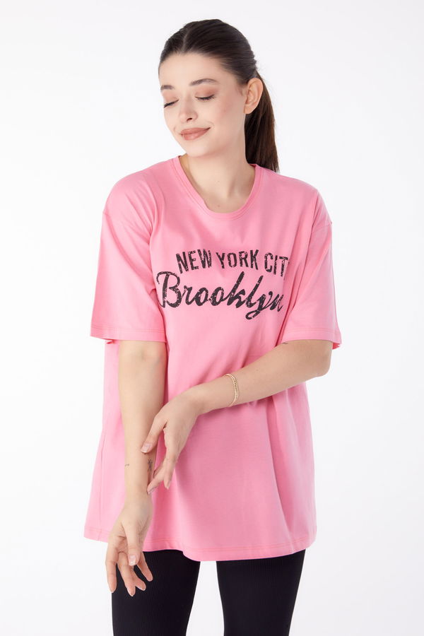 Baskılı Kısa Kollu T-Shirt Pembe - 25386 PEMBE