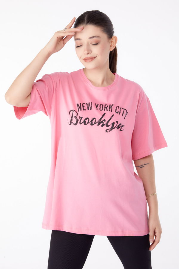 Baskılı Kısa Kollu T-Shirt Pembe - 25386 PEMBE