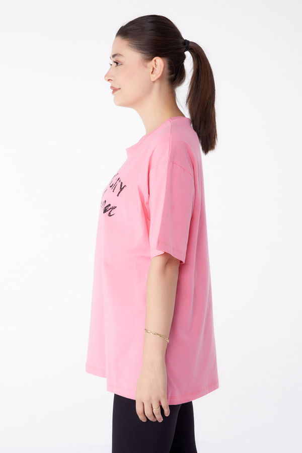 Baskılı Kısa Kollu T-Shirt Pembe - 25386 PEMBE