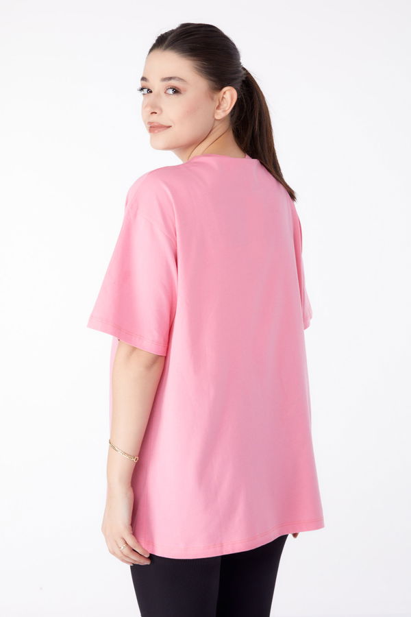 Baskılı Kısa Kollu T-Shirt Pembe - 25386 PEMBE