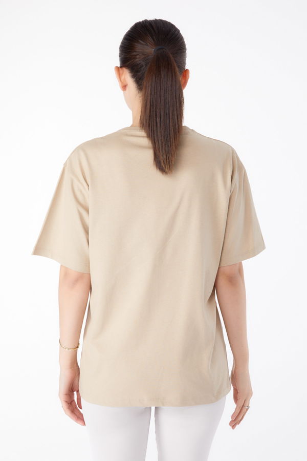 Baskılı Kısa Kollu T-Shirt Vizon - 25386