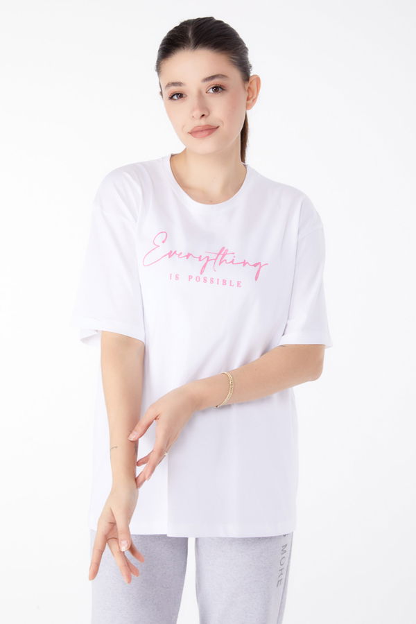 Baskılı Kısa Kollu T-Shirt Beyaz - 25387