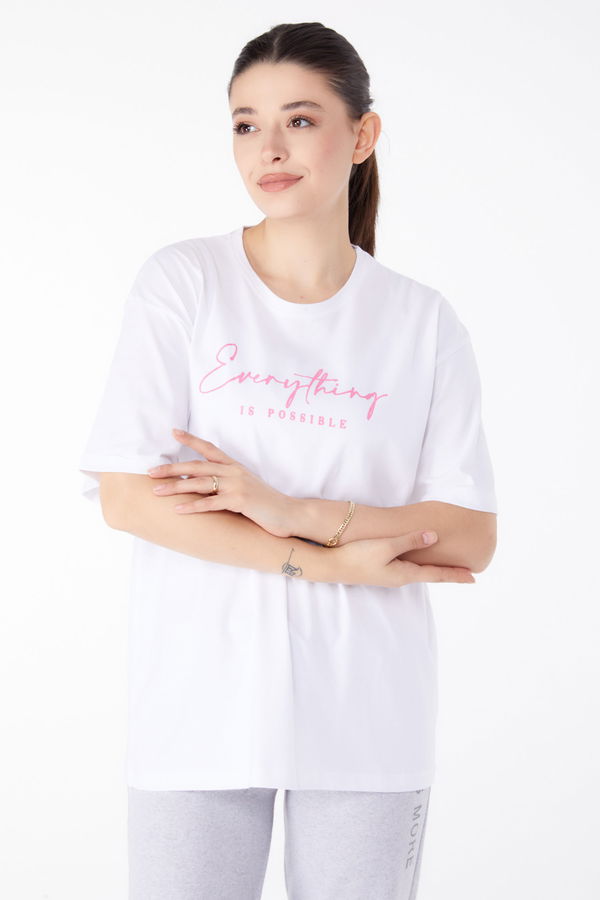 Baskılı Kısa Kollu T-Shirt Beyaz - 25387