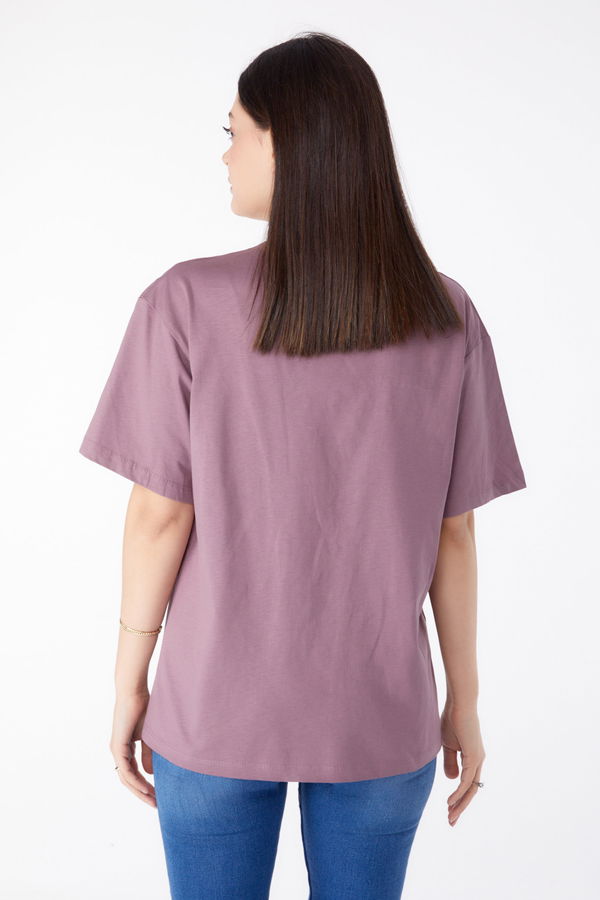 Baskılı Kısa Kollu T-Shirt Mürdüm - 25387 MÜRDÜM