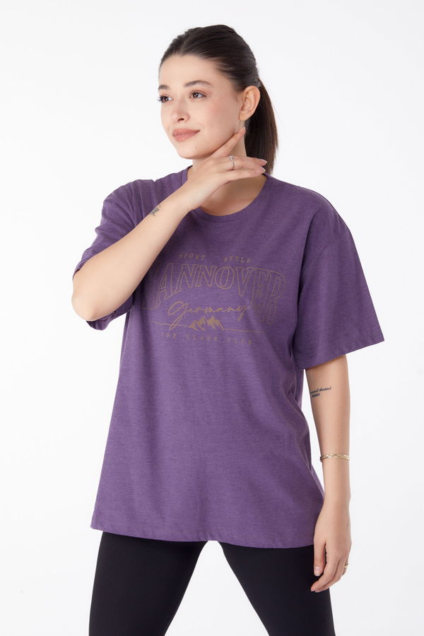 Baskılı Kısa Kollu T-Shirt Mor - 25388 MOR