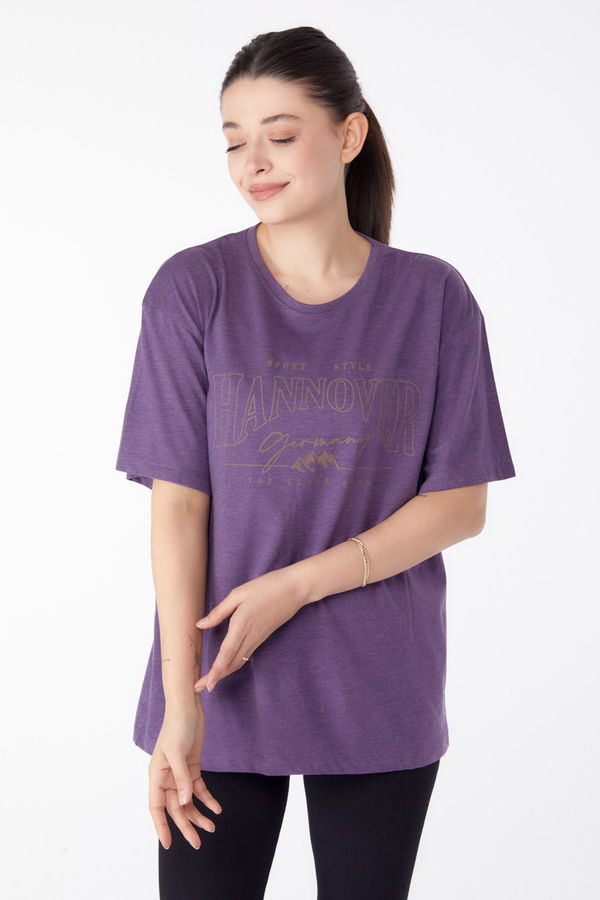 Baskılı Kısa Kollu T-Shirt Mor - 25388 MOR