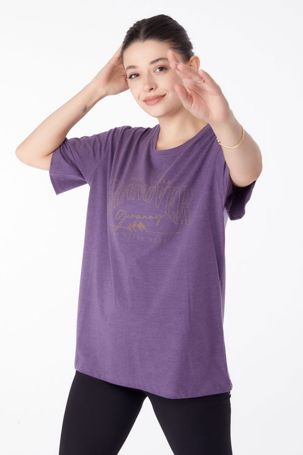 Baskılı Kısa Kollu T-Shirt Mor - 25388 MOR
