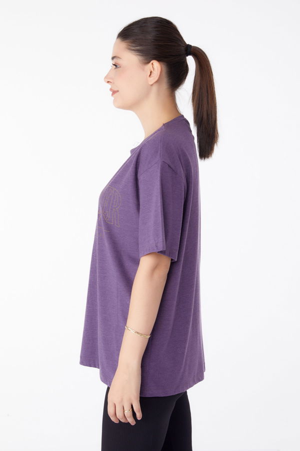 Baskılı Kısa Kollu T-Shirt Mor - 25388 MOR