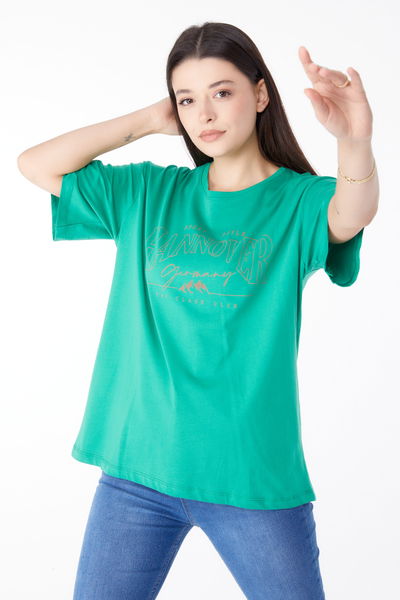 Baskılı Kısa Kollu T-Shirt Yeşil - 25388