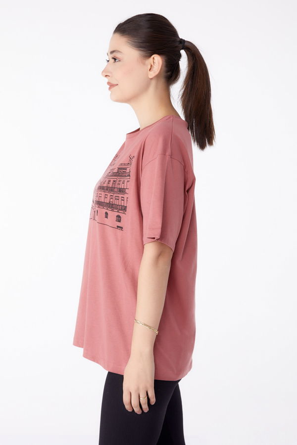 Baskılı Kısa Kollu T-Shirt Pembe - 25389 PEMBE