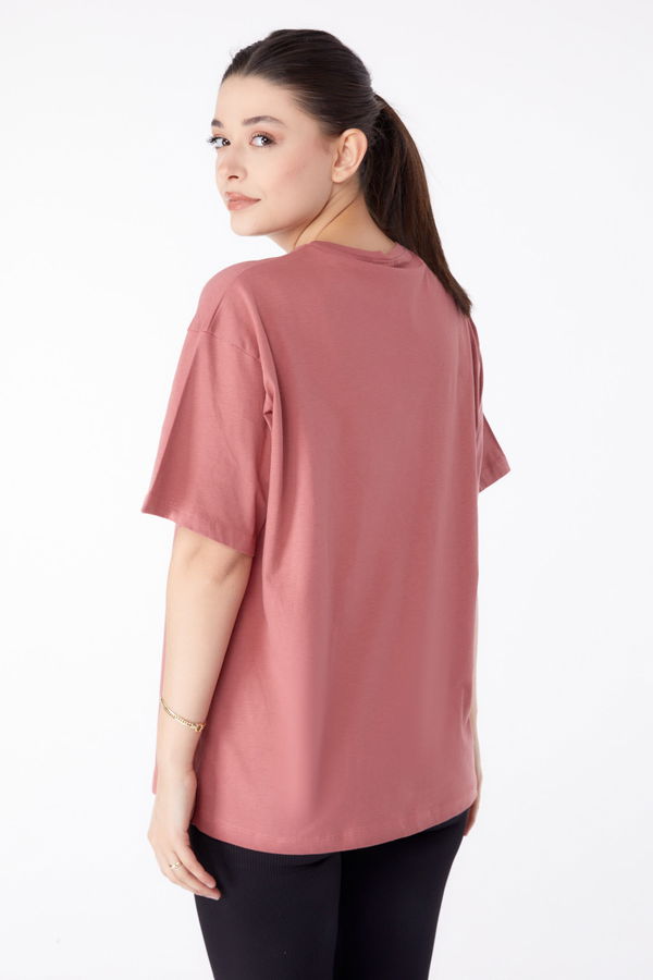 Baskılı Kısa Kollu T-Shirt Pembe - 25389 PEMBE