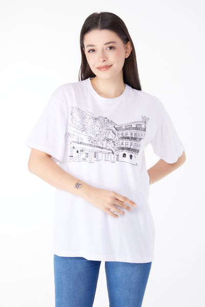 Baskılı Kısa Kollu T-Shirt Beyaz - 25389